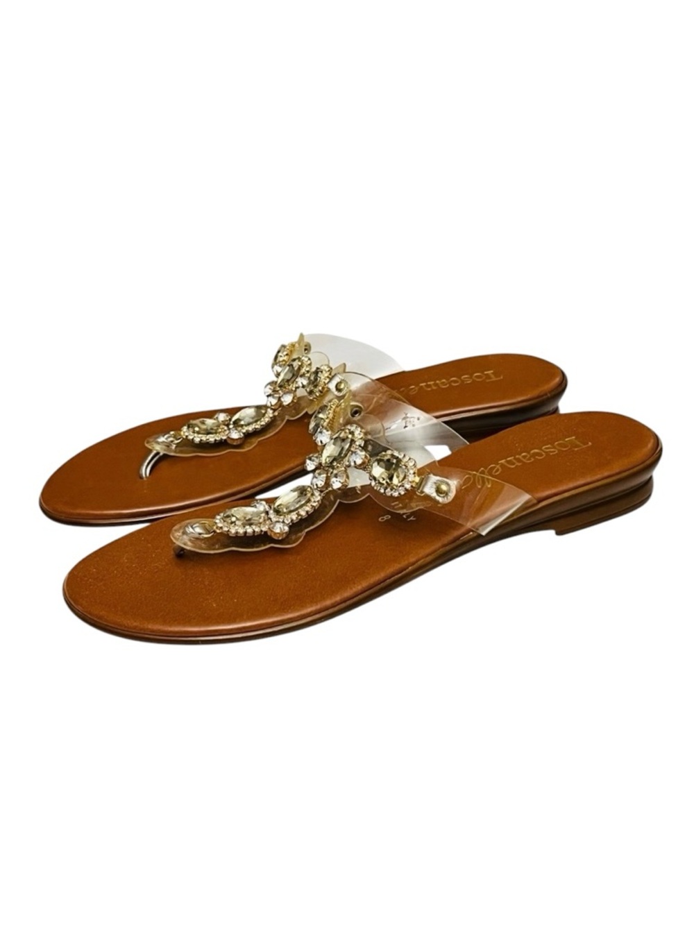 Toscanella Women Shoes Sandals Clear Flip Flops Rhinestones Sz 8 Made/Italy